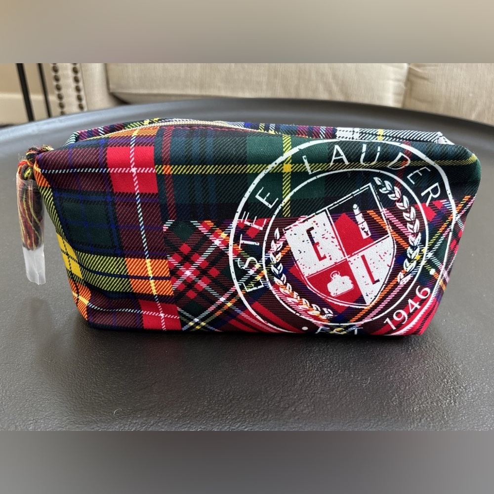 Estee Lauder  Tartan Cosmetic Bag - Red, Green, Yellow EUC LIMITED EDITION